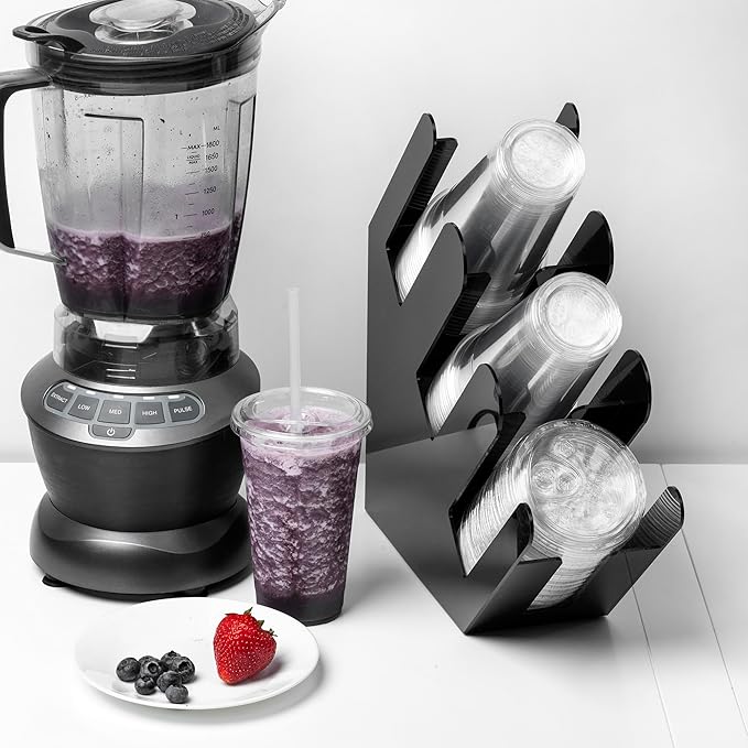 Cup and Lid Holder Stand - 3 Compartment Disposable Cup Dispenser for Countertop Storage - Slanted Paper Coffee Cup Organizer for Breakroom, Kitchen, Hotel, Bar