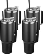 HASLE OUTFITTERS 40 oz Stainless Steel Tumbler with Handle, Vacuum Insulated Tumblers Bulk, Reusable Double Wall Travel Coffee Mug, Durable Powder Coated Water Bottles(Black, 4)