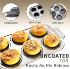 Silicone Muffin Pan Set, 6 Cups Cupcake Pan, With Metal Frame Nonstick Press to Easily Pop Out for Baking Homemade Muffins,Breads, Cupcakes, Egg Bites, BPA-Free Silicone (Grey, 6Cups)