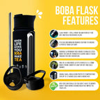 YUMBUCHA Boba Kit Set - DIY Bubble Tea - 20 Drinks - Reusable Stainless Steel Flask & Straw, Brown Sugar Tapioca Pearls - Exquisite Loose Leaf Teabags - Strawberry Oolong and White Peach Oolong Tea