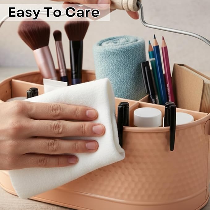 Alpha Living Home Metal Utensil Caddy - 4-Compartment Silverware, Flatware, Cutlery Holder with Handle - Kitchen Organizer for Countertop, Buffet, Picnic, BBQ, Farmhouse(Peach)