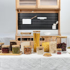 122oz 41oz Airtight Glass Square Storage Canister with Bamboo Lid Set of 2(3600ml*1 1200ml*1) Large Storage Container Gallon Glass Jars, for Sugar, Flour, and Coffee bean (with Black Lable)