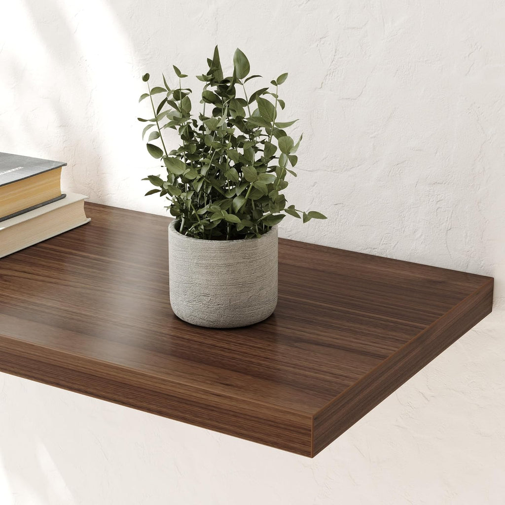 Wall Shelf Set of 3, Walnut Floating Shelves 24 in W x 10 in D x 1 in H, Wooden Floating Wall Shelf with Invisible Brackets for Living Room/Bedroom/Bathroom/Kitchen Storage and Decor