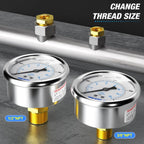 MEANLIN MEASURE 0~400Psi Stainless Steel 1/4" NPT 2.5" FACE DIAL Liquid Filled Pressure Gauge WOG Water Oil Air Center Back Mount, with 1/4" x 1/2" NPT and 1/4" x 3/8" NPT Hex Bushing