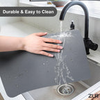 ZLR Coffee Mat - 16" x 20" Large Kitchen Hide Stain Absorbent Dish Drying Mat for Countertop - Easy to Clean Coffee Bar Mat for Espresso Machine and Spill Protection - Dark Gray