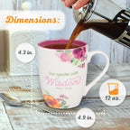 Christian Art Gifts Inspirational Ceramic Coffee & Tea Scripture Mug for Women: She Speaks with Wisdom Bible Verse, Microwave & Dishwasher Safe Drinkware, Multicolor Floral, White & Dark Pink, 12 oz.