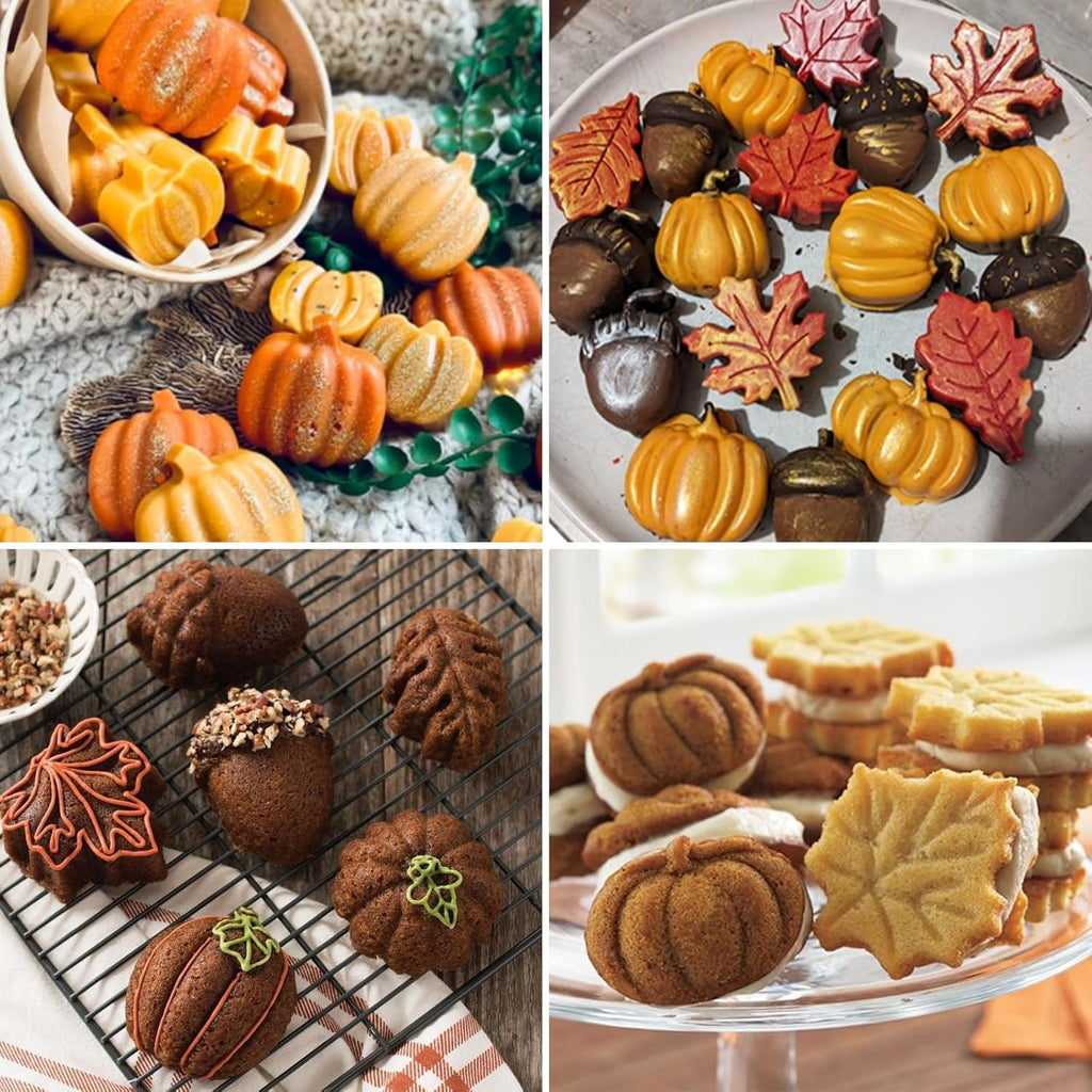 Thanksgiving Fall Silicone Molds Halloween Pumpkin Candy Mold Maple Leaf Fondant Molds Autumn Leaves Chocolate Cake Pan Baking Tray Mold for Thanksgiving Halloween Cake Cupcake Decorations