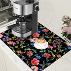 Beautiful Flowers Dish Drying Mat for Kitchen Counter Coffee Mat Hide Stain Absorbent Rubber Backed Drying Rack Pad Espresso Machine Coffee Bar Accessories 15.7 x 23.6 Inch