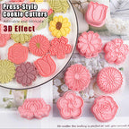 8 Pcs Flower Cookie Cutters Set Baking Molds 3D Flower Press type Cookie Cutter for Baking, Fondant, Cheese, and Pastries