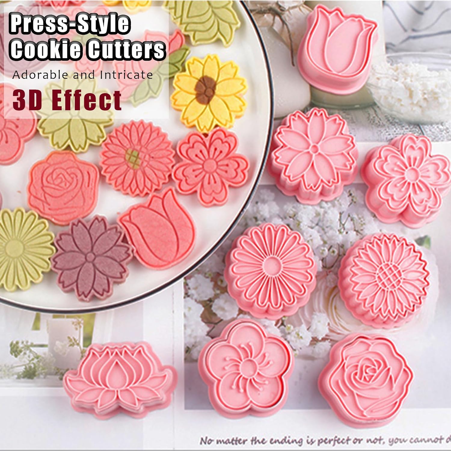 8 Pcs Flower Cookie Cutters Set Baking Molds 3D Flower Press type Cookie Cutter for Baking, Fondant, Cheese, and Pastries