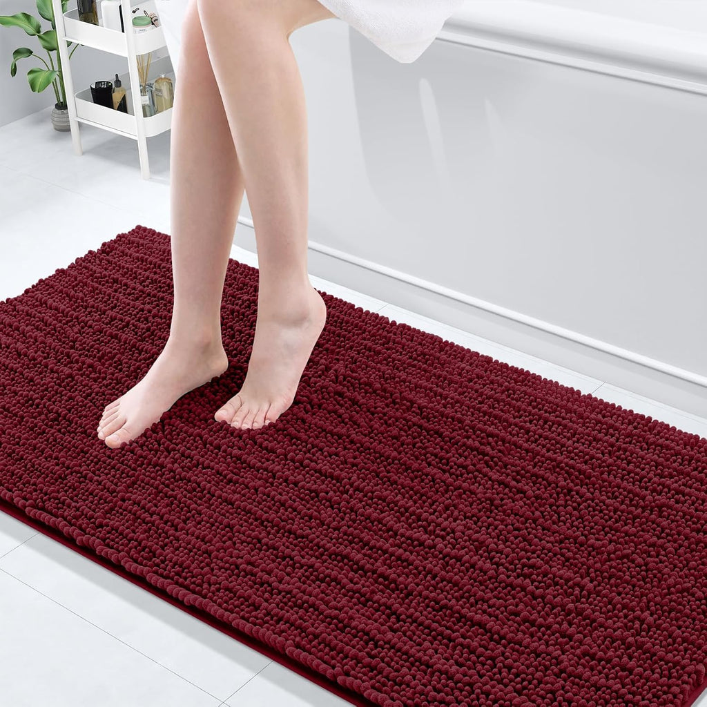 Arotive Luxury Chenille Bathroom Rug Mat, Extra Soft Thick Absorbent Shaggy Bath Rugs, Non-Slip Machine Wash Dry, Plush Bath Mats for Bathroom, Shower and Tub, 70x24, Burgundy