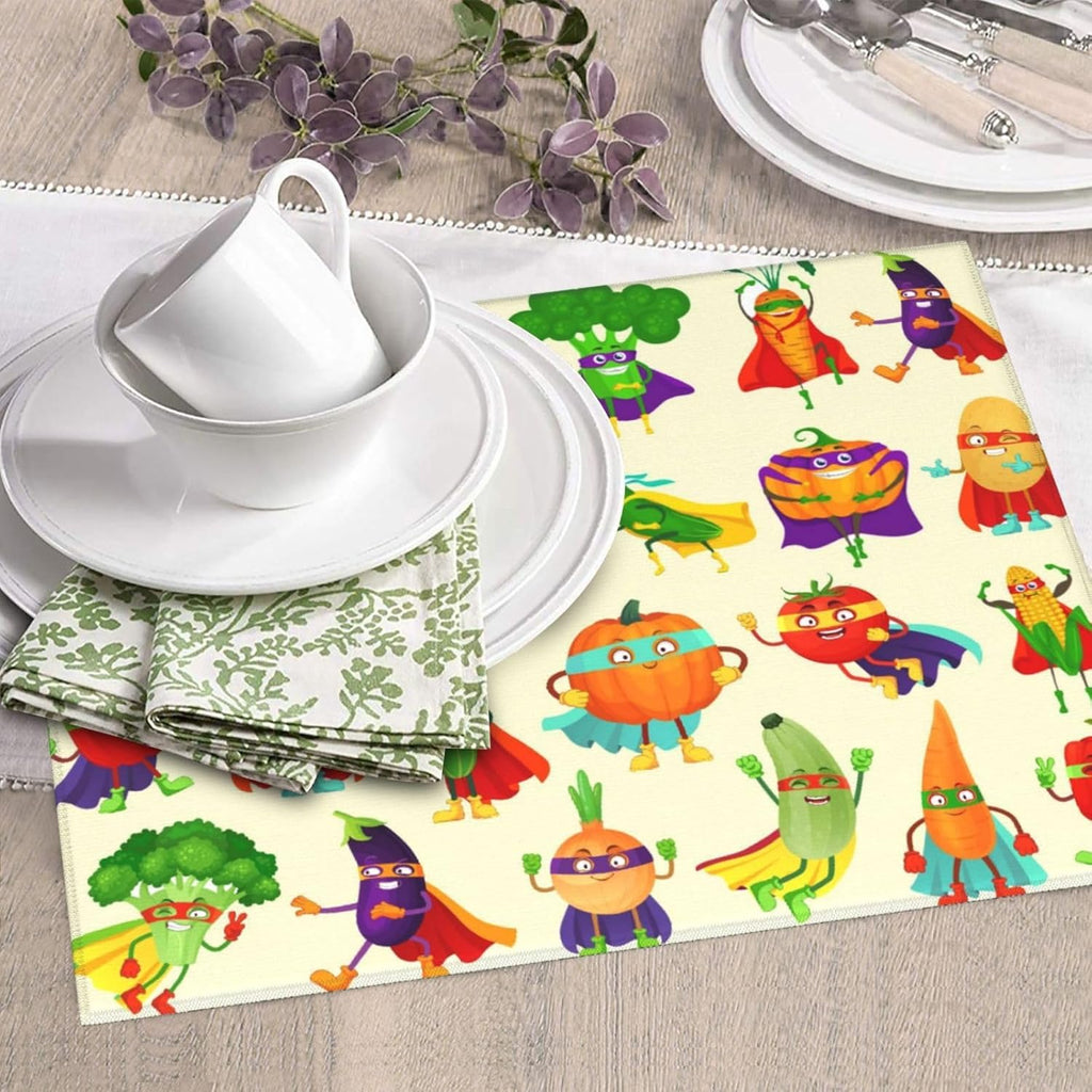 Vegetable Superhero Cartoon Dish Drying Mats for Kitchen Counter, Absorbent Microfiber Cute Drying Pad for Dishes, Decorative Kids Kitchen Mat for Sink, Dishes Utensils, Dining Area, 16" x 18"
