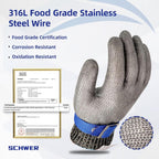 Schwer SlicePro ANSI A9 Cut Resistant Glove PR1706, Stainless Steel Mesh Metal Glove, Food Grade for Kitchen Cooking, Butcher Meat Cutting, Oyster Shucking, Mandoline, Non-PFAS (S, 1 PCS)