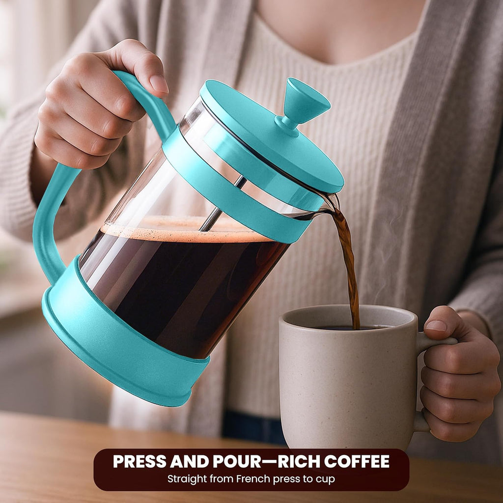 Utopia Kitchen French Press Espresso and Tea Maker with Triple Filters, Stainless Steel Plunger and Heat Resistant Borosilicate Glass (Aqua, 34-oz (Pack of 1))