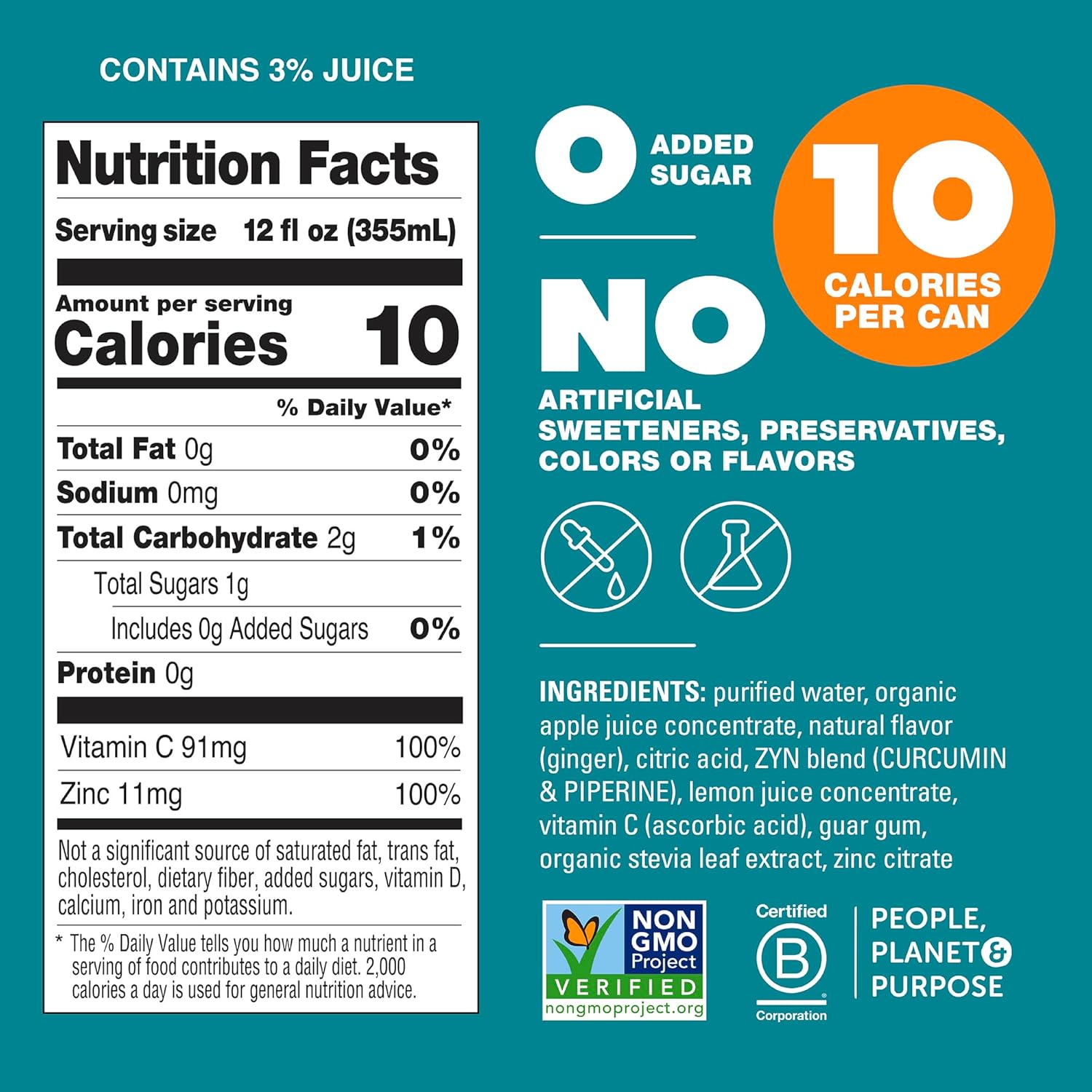 ZYN Turmeric Wellness Drink (24 Pack), Lemon Ginger Flavored Turmeric Curcumin Drink with Black Pepper, No Added Sugar, Low Carb & Low Calorie Drink, Clean Alternative