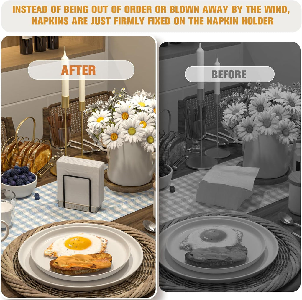 Napkin Holder for Table, Wood Iron Standing Napkin Dispenser for Dining Table Farmhouse Cocktail Picnic Rustic Wood Holders All Kitchen Dining Room Decor Black & Farmhouse White