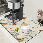Cute Birds Coffee Mat Absorbent Dish Drying Mat for Kitchen Counter Hide Stain Rubber Backed Coffee Bar Accessories Fit Under Espresso Machine Dish Drainer, 15.7 x 23.6 Inch