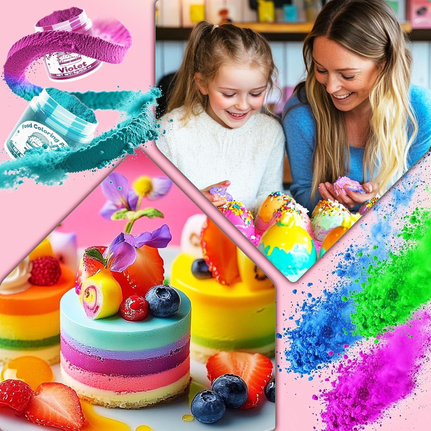 Food Coloring Powder - 15 Bright Colors Flavorless Food Dye, High Concentrated Upgraded Food Coloring for Icing, Baking, Cake Decorating, Cooking, Frosting - 5g/bottles