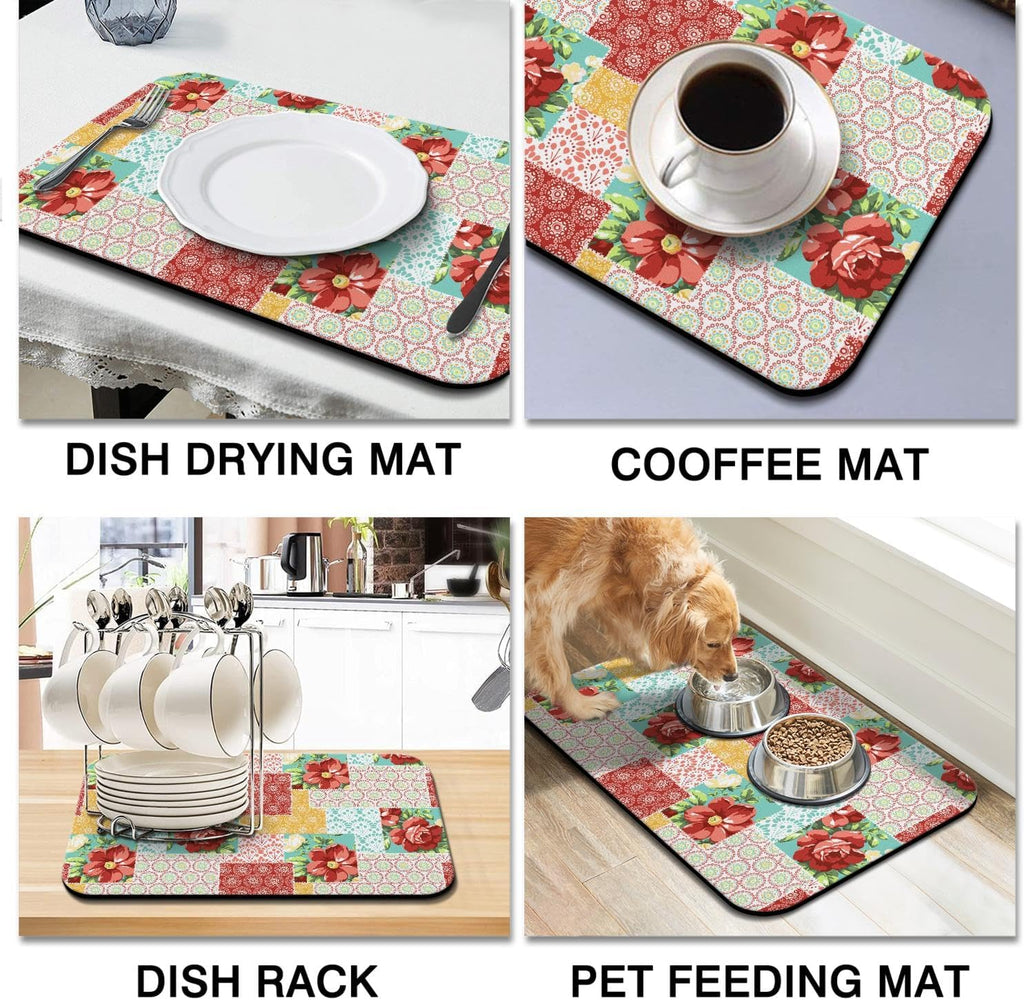 Dish Drying Mat for Kitchen Counter 20x12in Washable Quick Dish Drying Pad Rubber Backed Absorbent Draining Mat Fit Kitchen Counter,Bar,Under Sink,Dishes,Utensils,Dish Rack