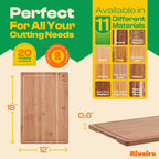Riveira Brown Bamboo Wood Cutting Board – Gourmet Bamboo Grandeur: 18 x 12 Wooden Cutting Board – Wooden Cutting Boards For Kitchen Decorative – Innovative Juice Grooves Wooden Chopping Board