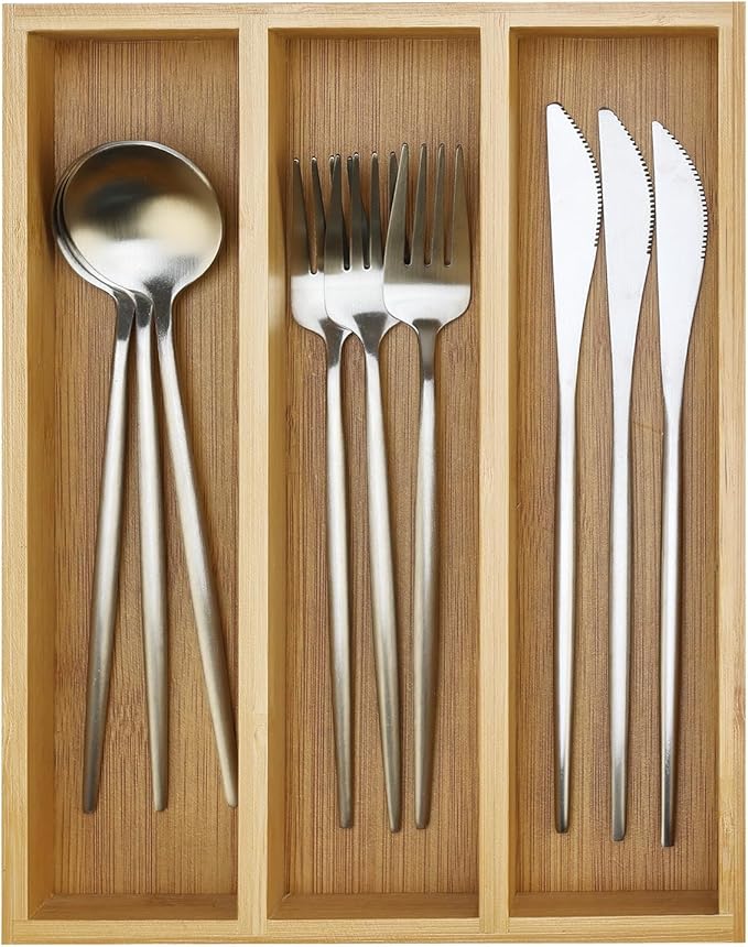 Small Silverware Drawer Organizer Kitchen Utensils Trays For Drawer Bamboo Cutlery Tray Skinny Flatware Organizer Narrow Spoon Fork Cutlery Holder Drawer Flatware Trays Slim Silverware Organizers