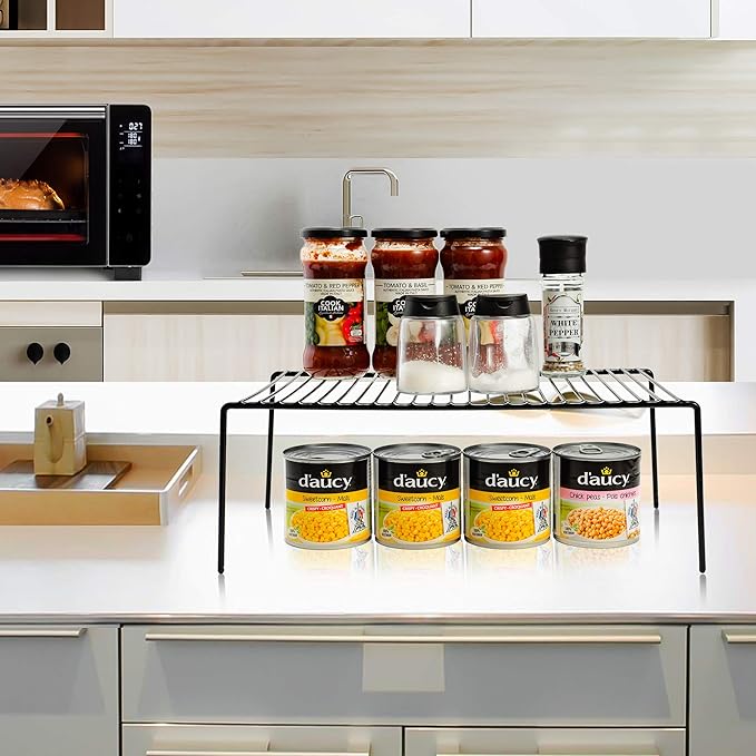 Redrubbit 6 Pack Large (15.7 x 9.4 Inch) Cabinet Storage Shelf Rack, Rustproof Kitchen Counter and Cabinet Shelf, Storage Rack Organizer for Kitchen, Fridge, Bathroom, Black