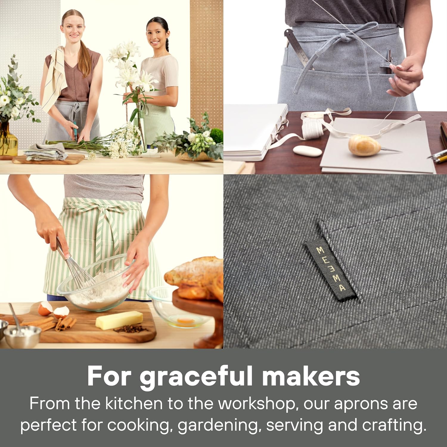 MEEMA Waist Kitchen Apron with Pockets for Women & Men | Server Cute Chef Aprons for Women with Pockets | Twill Adults Aprons for Cooking | Baking Apron