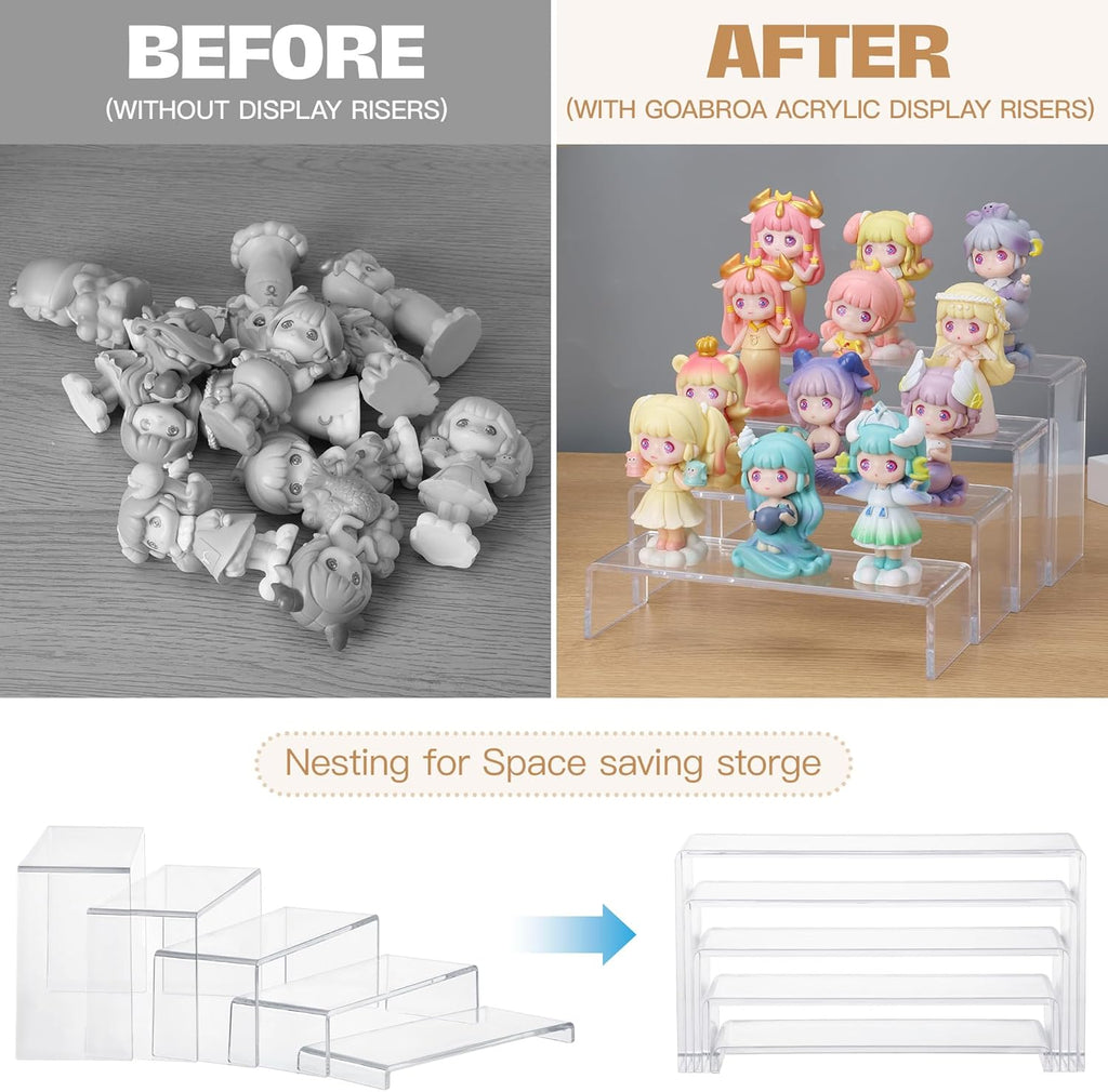 Goabroa Large Acrylic Display Risers, 2 Sets 10 Pcs Rectangular Clear Acrylic Display Stands for Funko Pop Figures, Cupcake Holder, Collection, Vendor Events