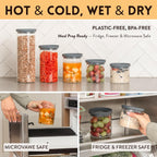 Glass Airtight Food Storage Containers with Silicone and Glass Lids – BPA-Free Jars and Canisters for Pasta Rice Flour, Dry or Wet Foods, Pantry Meal Prep – Set of 5 with Portion Tool