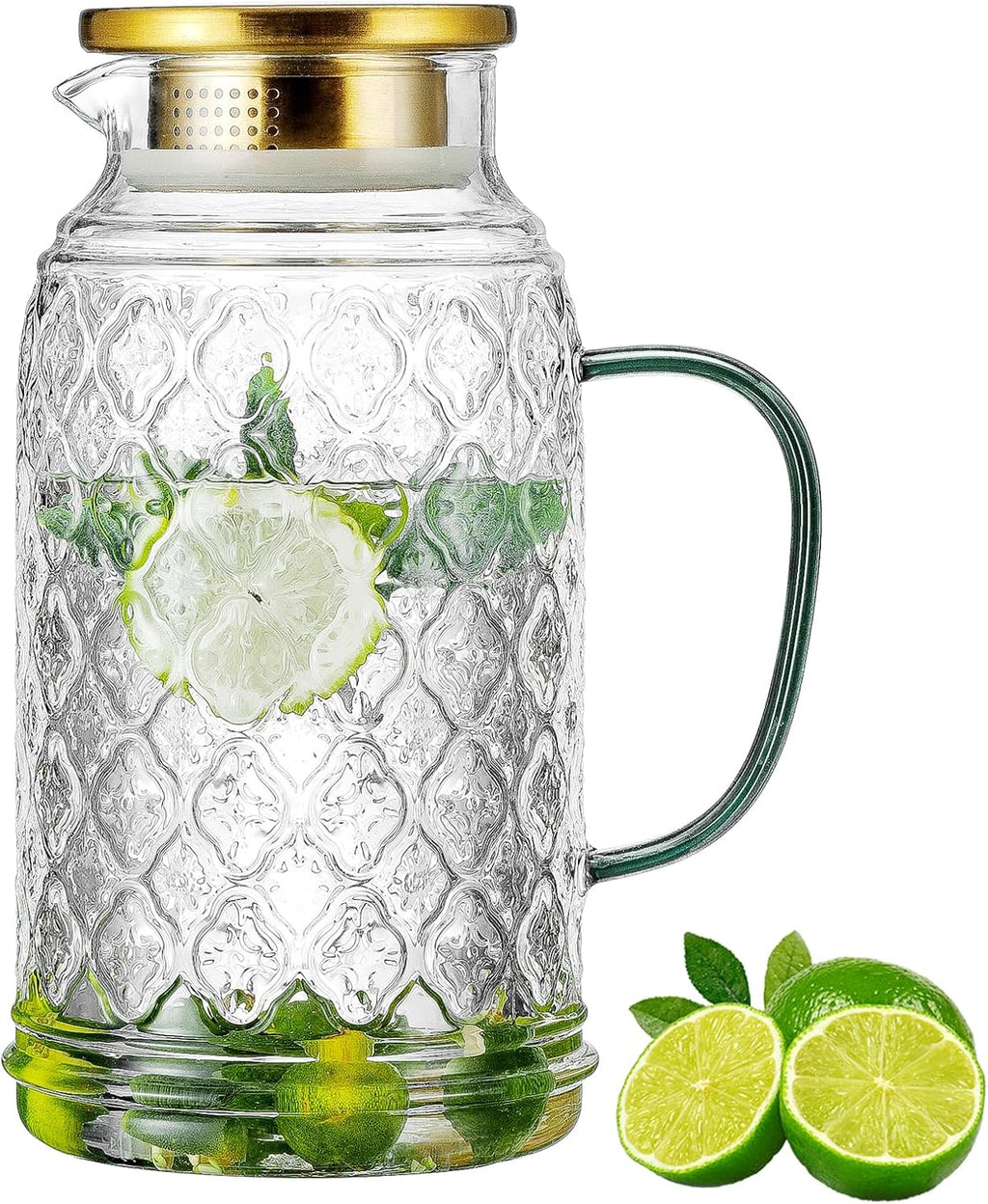 Glass Pitcher with Lid,84 oz/2.5 Liter Vintage Water Pitcher, Clear Borosilicate Glass Water Carafe for Cold Brew, Coffee, Lemonade, Iced Tea, Juice, Beverage, Heat Resistant Water Glass Jug