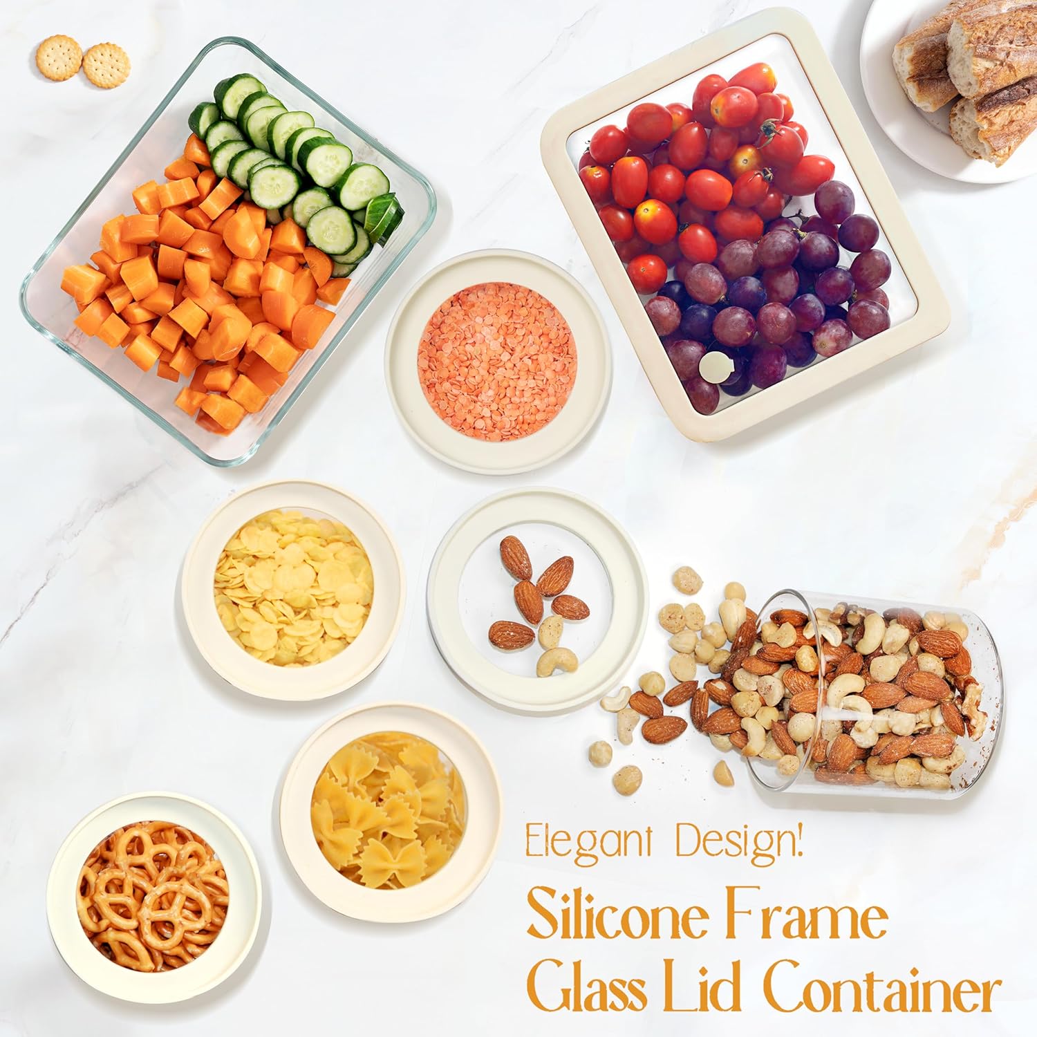 Urban Green Glass Food Storage Jar with Glass Lid, Food Canister Set with Airtight Lids, Pantry Storage Jar for Kitchen Organization. Food Storage Containers in Pack of 6, 16oz.