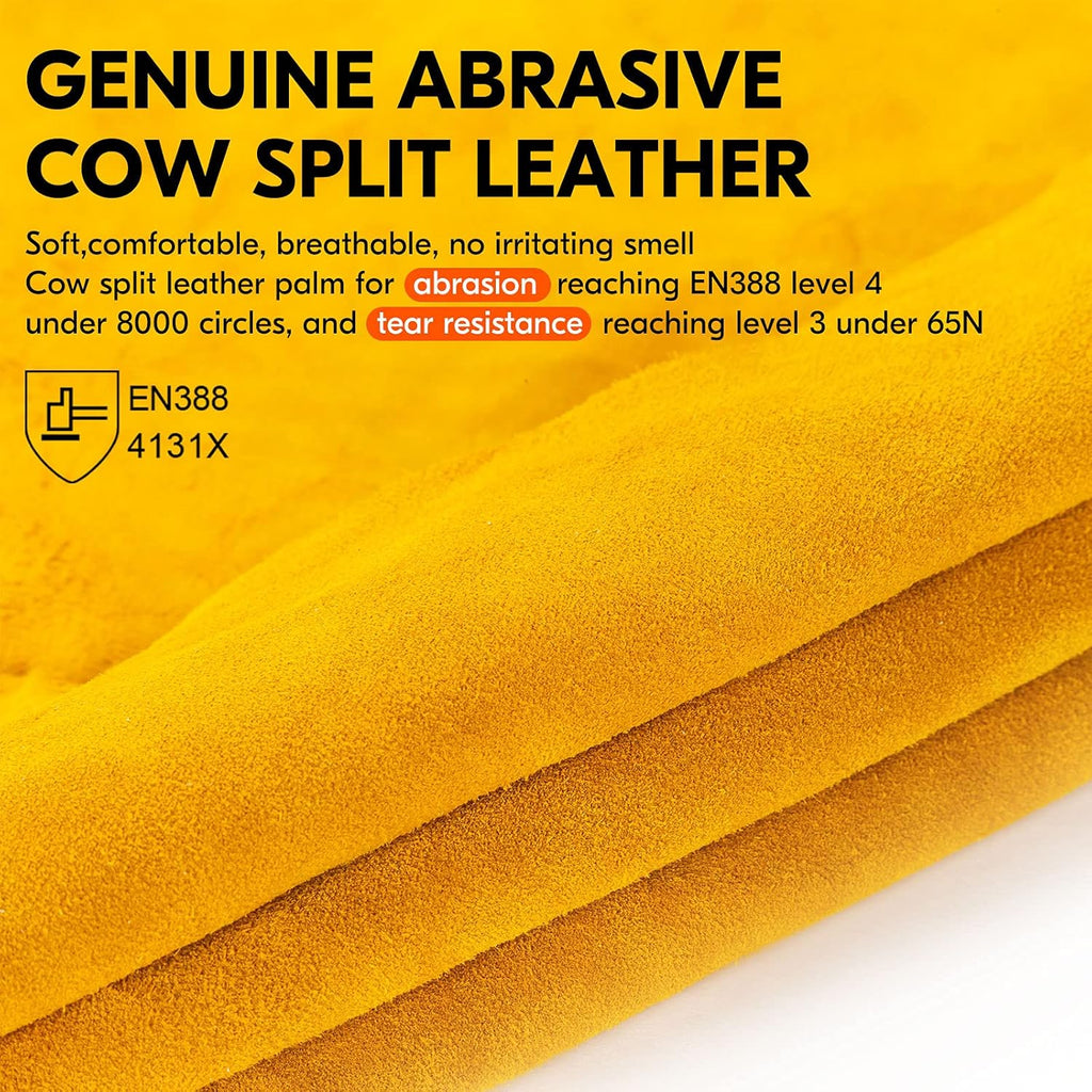 Vgo... 1-Pairs Unlined Cowhide Split Leather Work and Driver Gloves, for Heavy Duty, Truck Driving, Warehouse, Gardening, Farm (Size XL, Gold, CB9501)