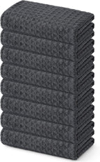 Homaxy Microfiber Waffle Weave Kitchen Towels, 16 x 28 Inch Ultra Absorbent and Solid Color Dish Towels, 8 Pack, Dark Grey
