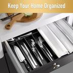 Bamboo Silverware Holder - Drawer Organizer with 5 Slots (Black)