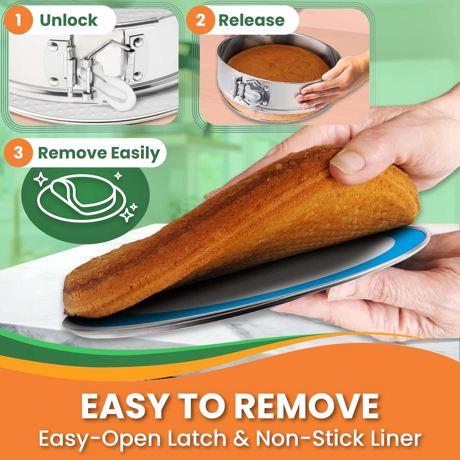 STAINLESS STEEL Springform Pan with REUSABLE Nonstick Silicone Liner - NON TOXIC Springform Pan for Cheesecake, 9 Inch Springform Ppan