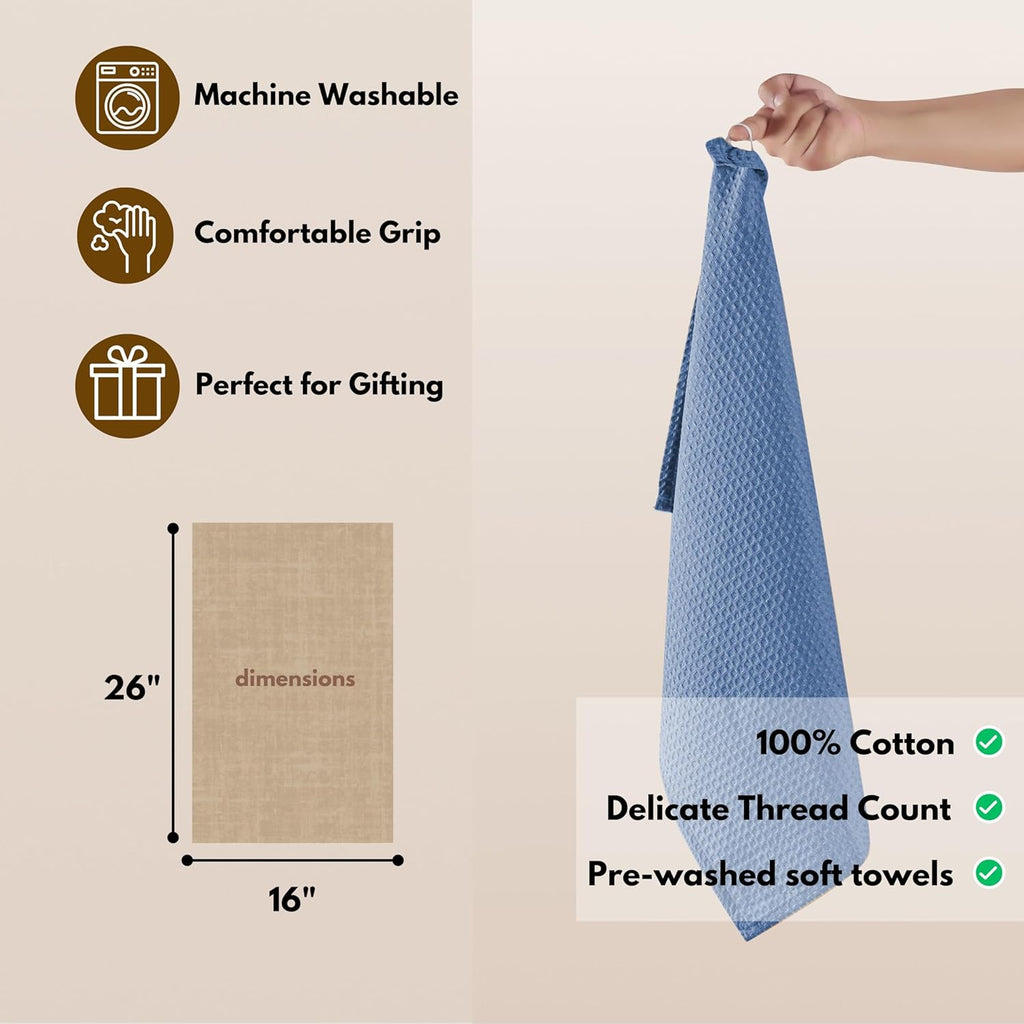 Native Fab Cotton Kitchen Towel with Hanging Loop 16x26 inches, 4-Pack, Waffle Weave Kitchen Towels for Cleaning Drying, Washcloths Soft & Absorbent Cloth Rags, Bar Towel, Dish Cloth, Sky Blue