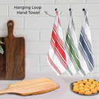 Urban Villa KitchenTowels 100% Cotton Pack of 3 Highly Absorbent Quick Drying Super Soft Premium Dish Towels for Kitchen with Hanging Loop Hand & Tea Towels - 20x30 Inch (Multi Color Striped)