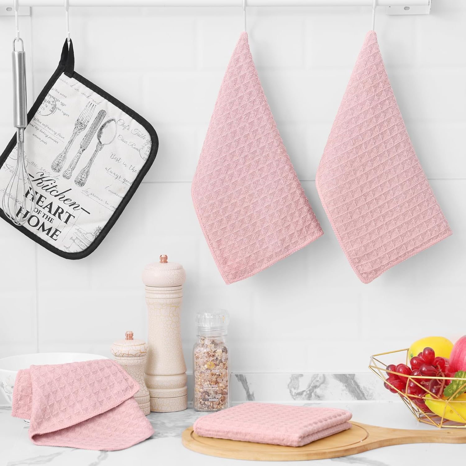 Homaxy Microfiber Waffle Weave Kitchen Dish Cloths, 12 x 12 Inch Ultra Absorbent and Solid Color Dish Towels for Kitchen Fast Drying Dishcloth for Washing Dishes, 12 Pack, Pink