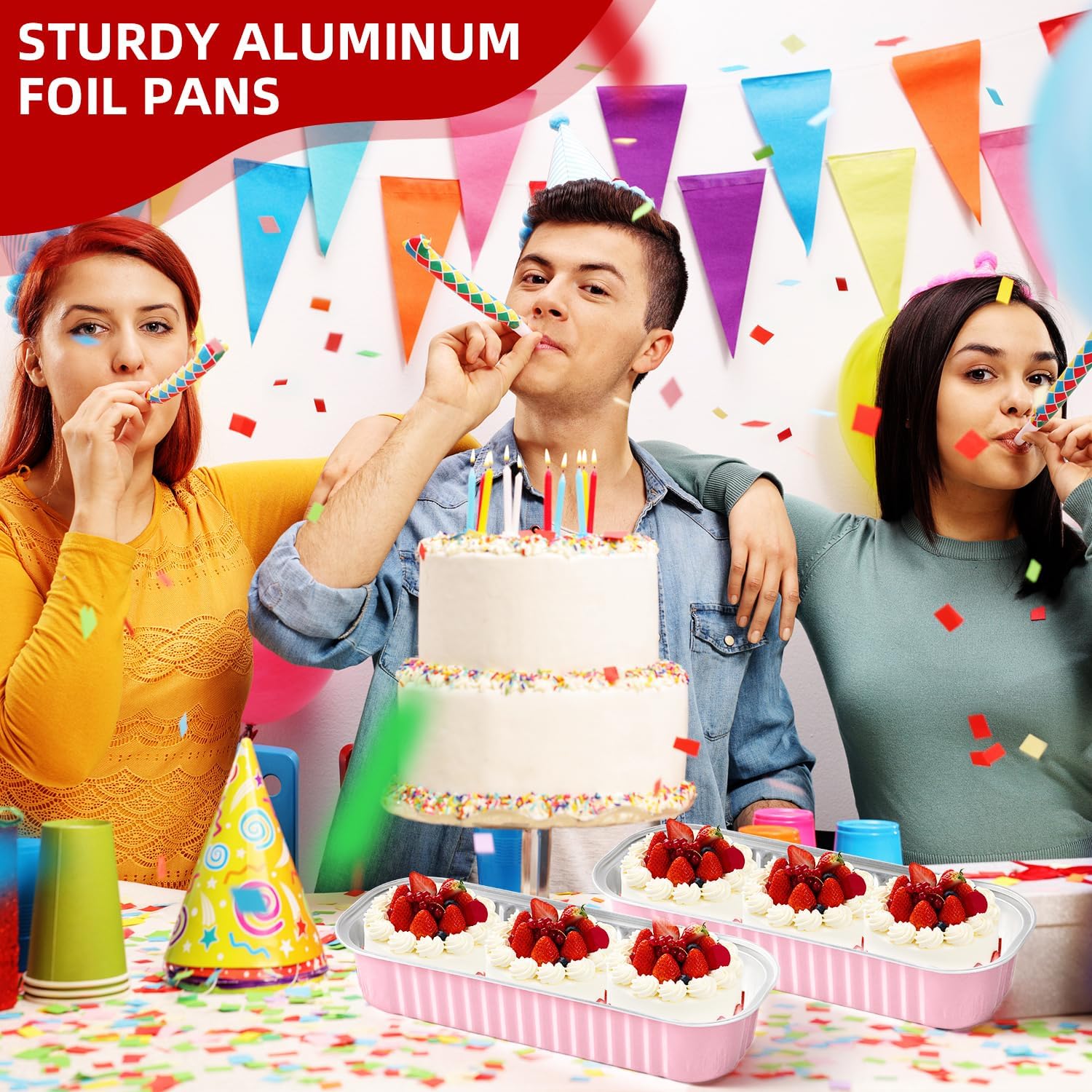 30 Pack Pink Disposable Rectangular Aluminum Foil Loaf Pans with Lids,6.8oz Mini Cake Pans for Baking, Loaf Baking Pans, Small Cake Container