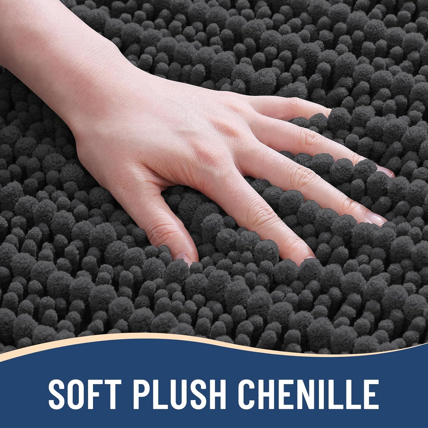Arotive Luxury Chenille Bathroom Rug Mat, Extra Soft Thick Absorbent Shaggy Bath Rugs, Non-Slip Machine Wash Dry, Plush Bath Mats for Bathroom, Shower and Tub, 50x30, Dark Grey