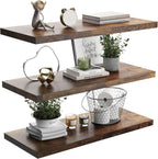 Wall Shelf Set of 3, Rustic Brown Floating Shelves 30 in W x 10 in D x 1 in H, Wooden Floating Wall Shelf with Invisible Brackets for Living Room/Bedroom/Bathroom/Kitchen Storage and Decor