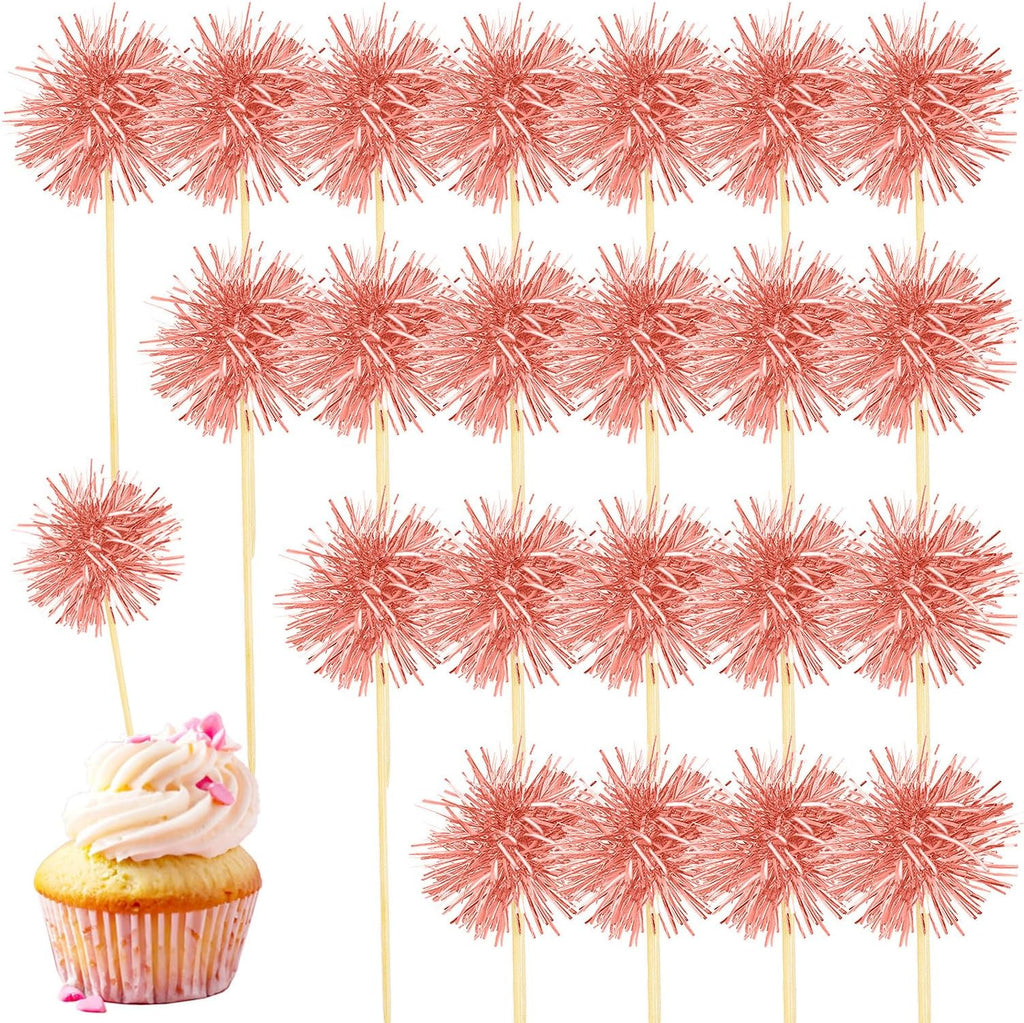 80 Pcs Firework Cupcake Topper Rose Gold Graduation Cake Decorations Foil Frill Toothpicks for Party Decoration, Cake Toppers, Picnics, Bar, Birthday, Holiday (Rose Gold)