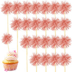 80 Pcs Firework Cupcake Topper Rose Gold Graduation Cake Decorations Foil Frill Toothpicks for Party Decoration, Cake Toppers, Picnics, Bar, Birthday, Holiday (Rose Gold)