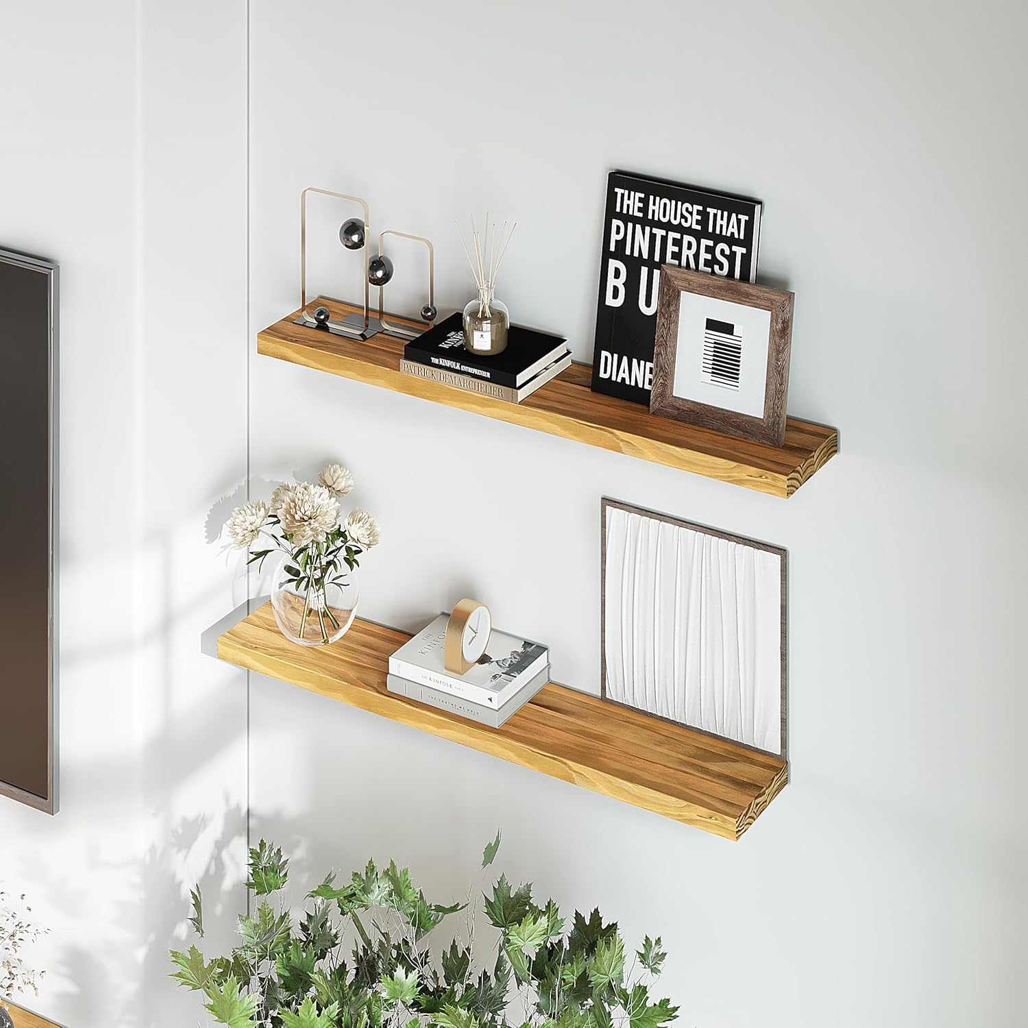 36'' Pine Wood Floating Shelves for Wall- Set of 2 - Rustic Wall Mounted Wooden Shelf for Stylish Home Décor (Natural, 36x6.5x1.25) - 2pcs