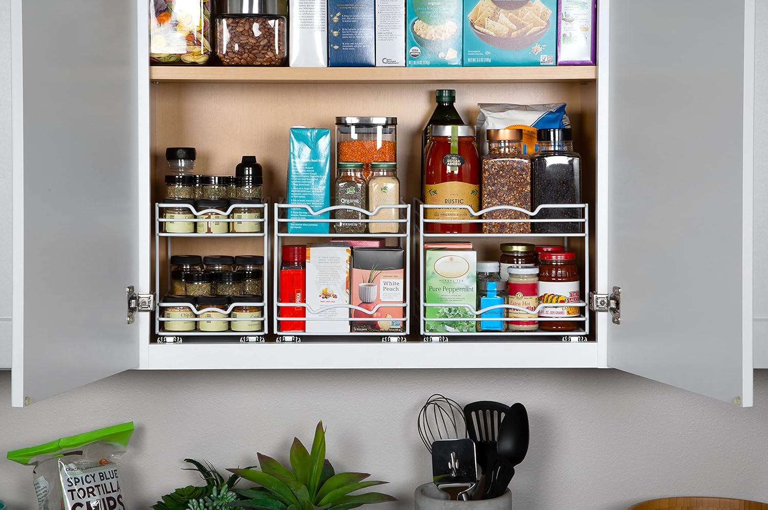 HOLDN’ STORAGE White Spice Rack Organizer for Cabinet, Heavy Duty, Pull Out Spice Rack, Lifetime Limited Warranty, Spice Organization 10.5" W x 10.4" D x 8.8" H - Spice Racks for Inside Cabinets.