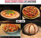Unicook Pizza Stone for Oven and Grill, Rectangular Baking Pan 15 Inch x 12 Inch, Cordierite Large Cooking Oven Stone with Plastic Dough Scraper, Thermal Shock Resistant Pizza Pan