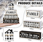 Farmhouse Wooden Tabletop Decor Rustic Home Sweet Home Table Centerpieces This Is Us Block Sign Black and White Buffalo Plaid Table Decor for Kitchen Shelf Desk Mantel Tiered Tray Decoration