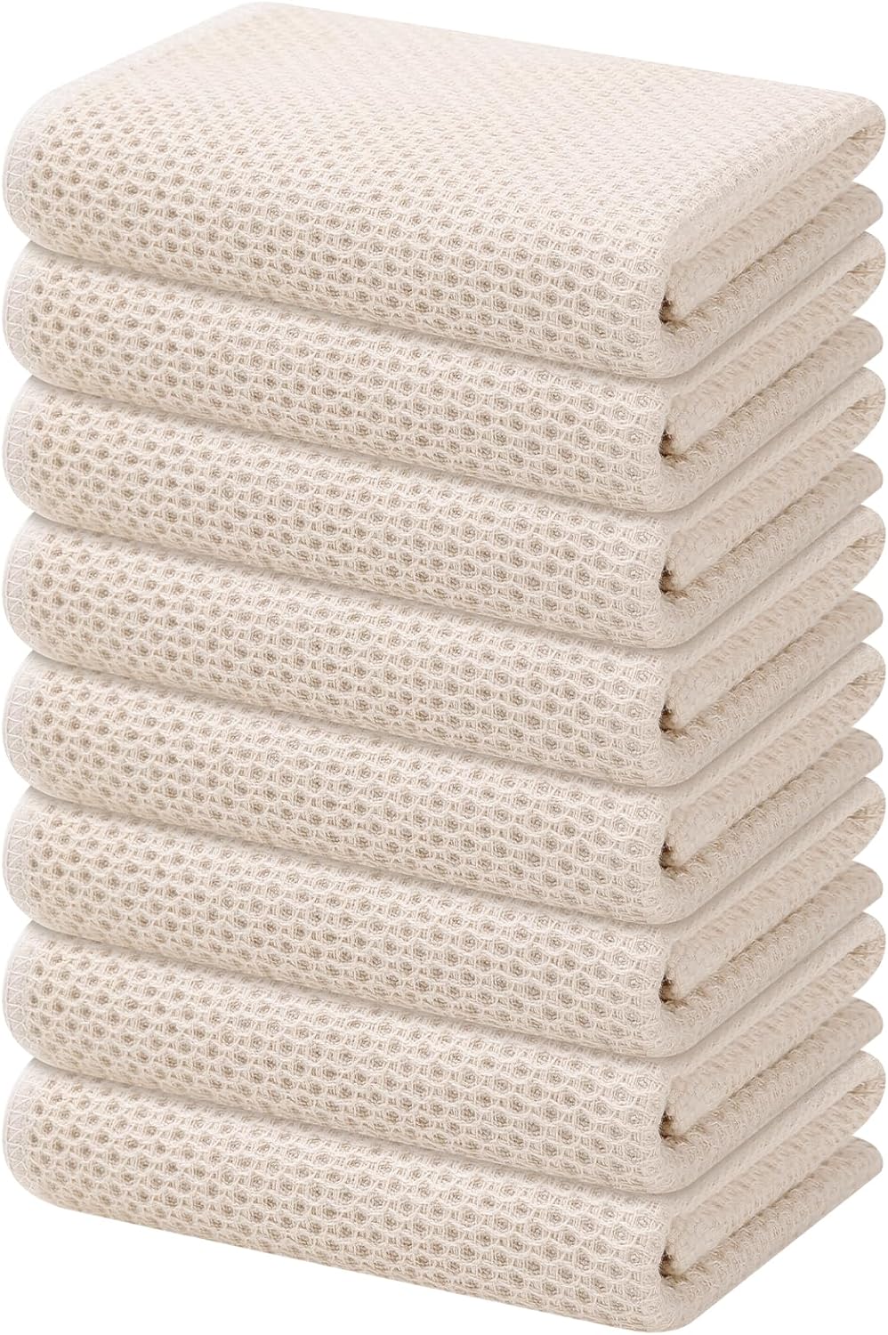 Kitinjoy 100% Cotton Waffle Weave Kitchen Towels, 8-Pack Super Soft and Absorbent Dish Towels for Drying Dishes, Kitchen Hand Towels, 13 in x 28 in, Beige