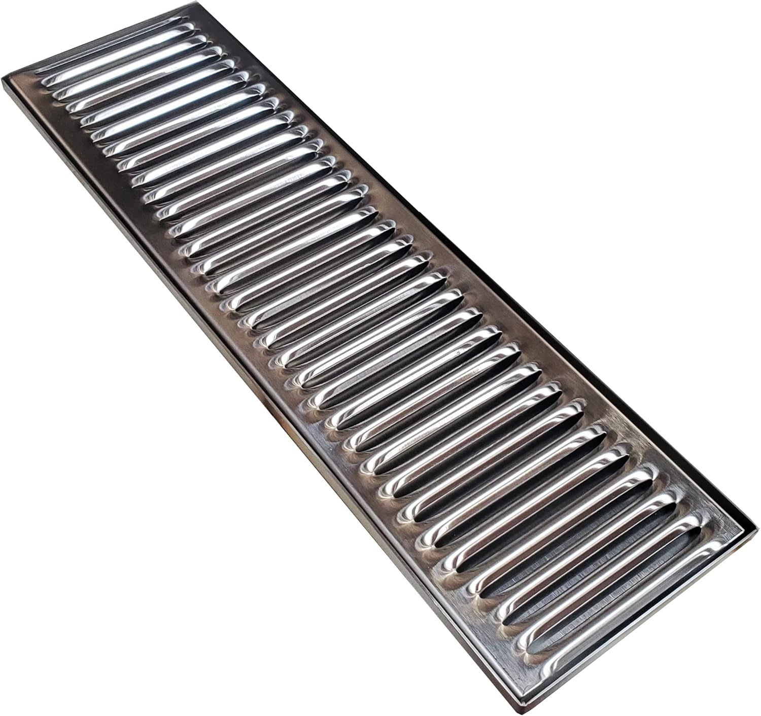 Rattleware Durable Stainless Steel Drip Tray – Heavy Duty Bar Drain Tray for Kegerator, Coffee Station, Kitchen Sink Organizer, Brushed Metal Spill Catcher for Home or Commercial Use (4.5"x15.5"x.5)