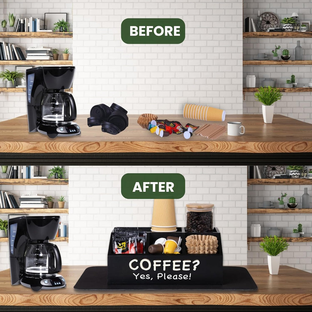 Coffee Bar Organizer for Countertop and Silicone Mat Included - Coffee Organizer Station with Removable Drawers - Tea Station for Countertop - Home Bar Accessories